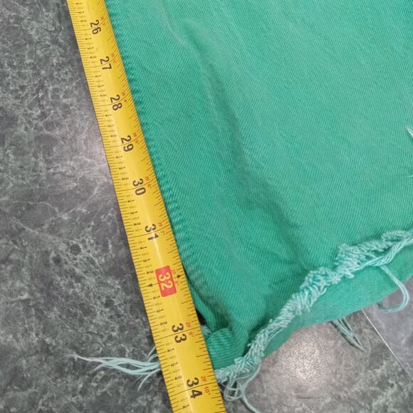 Zara Green High Waisted Wide Leg Jeans Raw Hem Women’s Size 4 Green - Picture 3 of 13